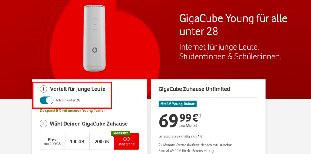 Vodafone GigaCube Young anwählen